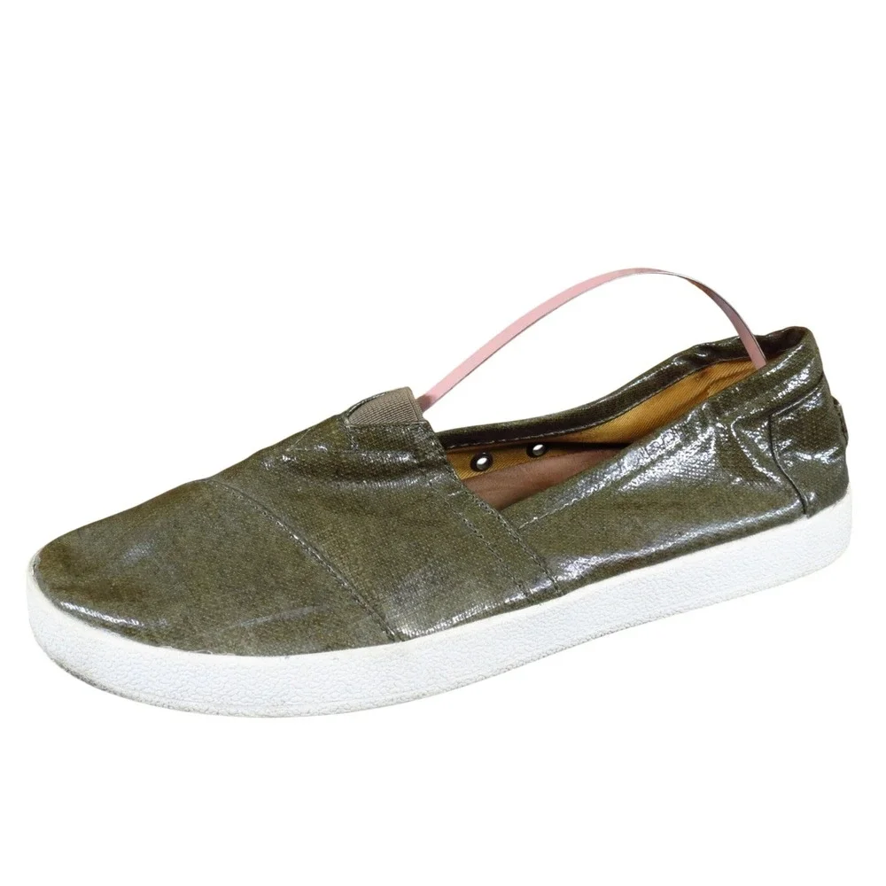 TOMS Avalon Women‎ Casual Slip On Sneaker Size 8 Daily Wear Olive Waxed Canvas